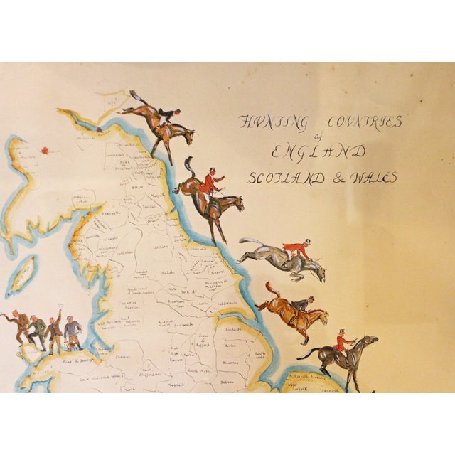 Hunting Counties of England, Scotland & Wales map artist signed, England. Hand colored borders & colorful riders to the...