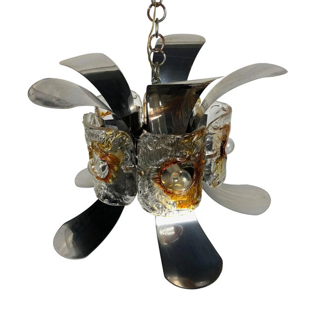 AVMazzega Murano Glass & Chrome Chandelier Pendant from Mazzega, Italy, 1970s For Sale - Image 4 of 7