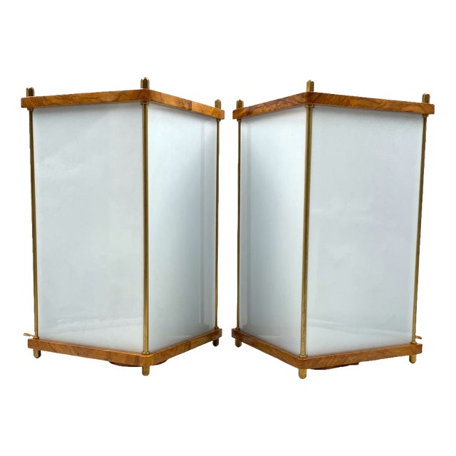 Palisander and Brass Table Lamps by Leonardo Mosso, Italy, 1970s, Set of 2 For Sale