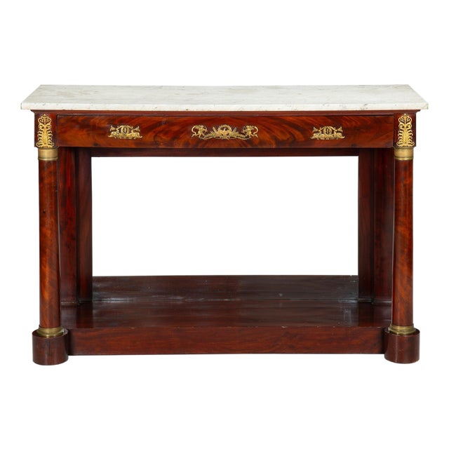 French Empire Antique Mahogany Gilt Bronze Marble Pier Table Circa 1820 For Sale