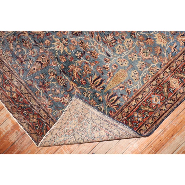 Textile Early 20th Century Blue Square Sarouk Farahan Small Rug - 3'11" x 4'3" For Sale - Image 7 of 9