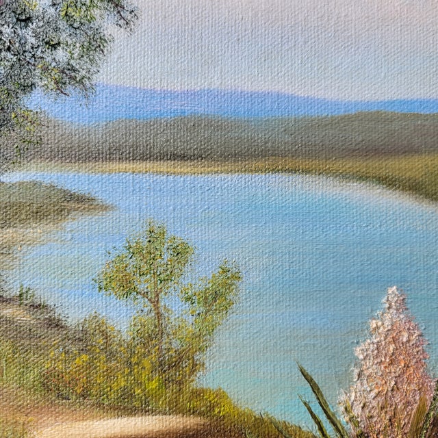 Vintage Original Acrylic Framed Still Life Painting Landscape Serene Yucca Trees River For Sale - Image 12 of 18