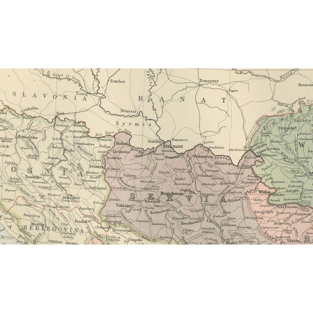 Paper Antique Map of Turkey in Europe,1884 For Sale - Image 7 of 9