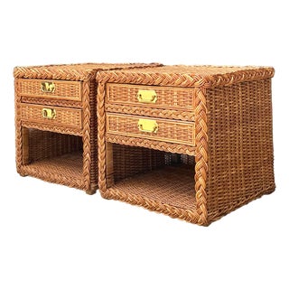 Vintage Braided Rattan Nightstands - A Pair For Sale
