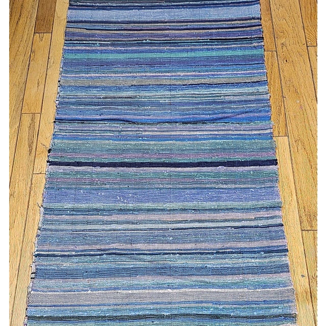 Antique American Amish Rag Runner, Handwoven Wool & Cotton, Stripe Pattern, 3x26 For Sale - Image 4 of 18
