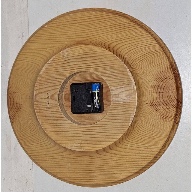 Vintage Handmade Round Pine Wood Wall Clock with Black Zodiac Numerals, 1970s For Sale - Image 4 of 5