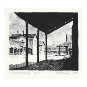 1980 Harry Buckley Western Town Lithograph