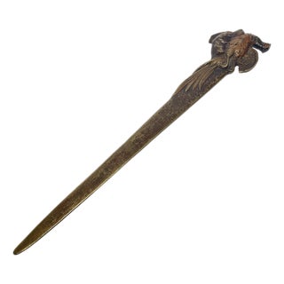 Art Nouveau Polychrome Figurative Bronze Letters Knife, France, 1900s, 1890s For Sale