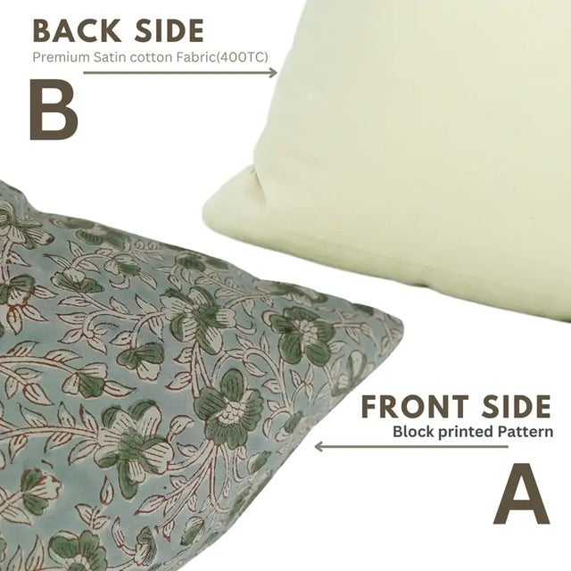 Fabdivine Handcrafted Block Print Cushion Cover 16x16 Inch Cotton Satin-Saundarya For Sale - Image 4 of 5