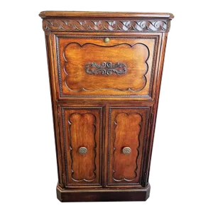1900's Wood Bar Cabinet With Glass Interior and Lights