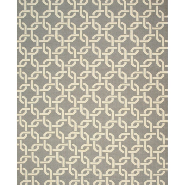 8x10 Sloane Cozy Grey Chain-Link Trellis Modern Flatweave Wool Carpet Rug For Sale - Image 4 of 4