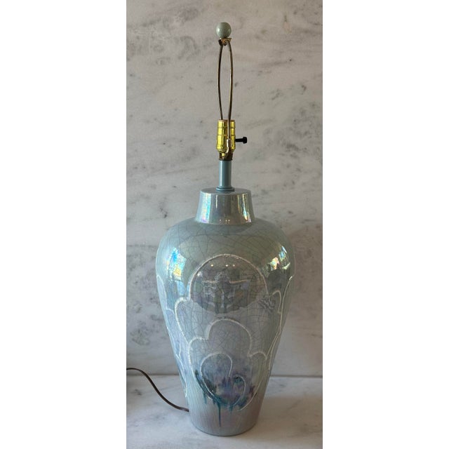Sunset Lamps Large Raku Pottery Table Lamp With Iridescent Pastel Glaze For Sale - Image 4 of 8