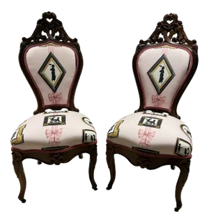 Antique Victorian Rosewood Parlor Chairs Upholstered with Lee Jofa Fabric - a Pair