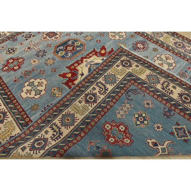 Kazak Rug 10’1” X 13’6” Blue Wool Tribal Hand-Knotted Oriental Carpet For Sale - Image 14 of 15