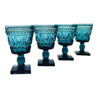 Vintage Blue Wine Goblets - "Park Lane" by Colony - Set of 4, 1970s For Sale