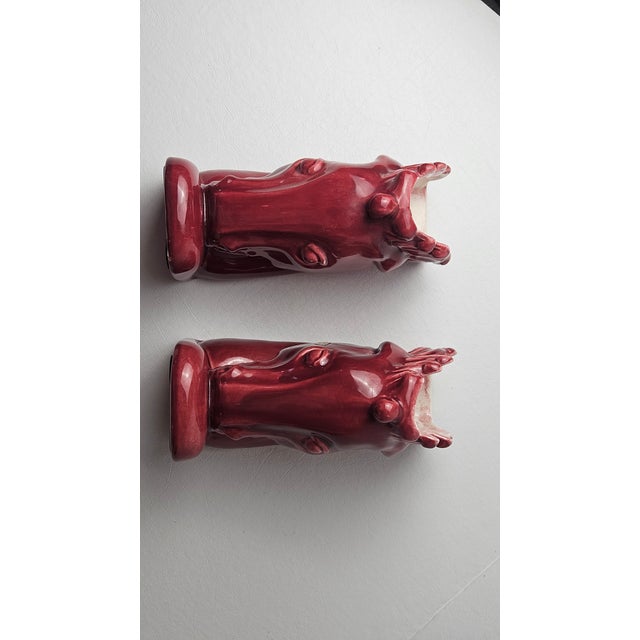 Mid 20th Century Vintage Royal Haeger Burgundy Ceramic Horse Head Bookend Planters — Pair For Sale - Image 5 of 18