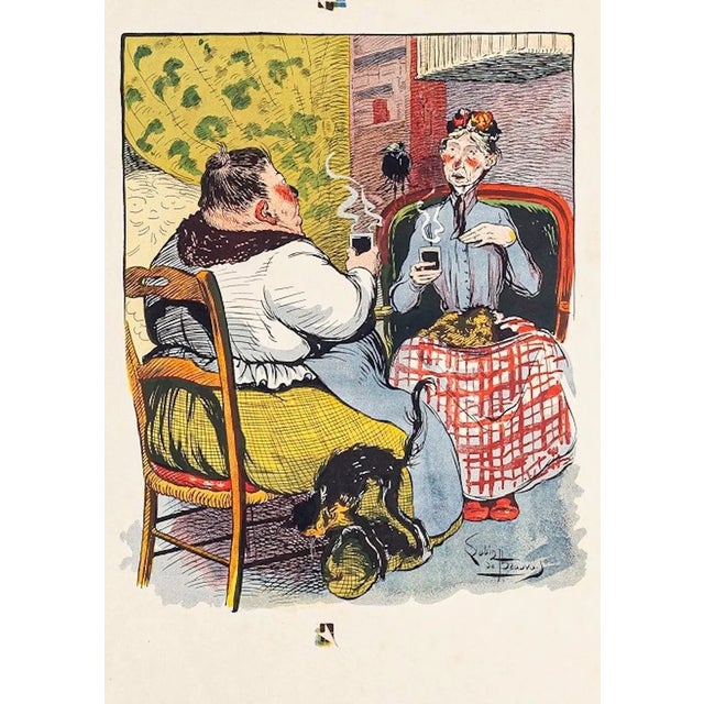 Coffee Time - Original Lithograph by I. de Beauvais - 1900 1900 For Sale