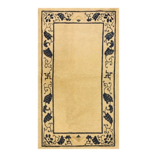 1920s Small Beige Open Field Swastika Antique Chinese Peking Rug For Sale