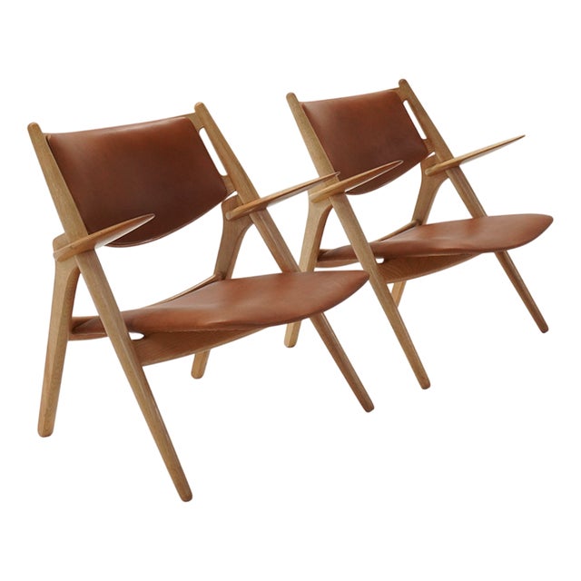 Vintage CH28 Sawbuck Lounge Chairs by Hans J. Wegner for Carl Hansen, 1960s, Set of 2 For Sale