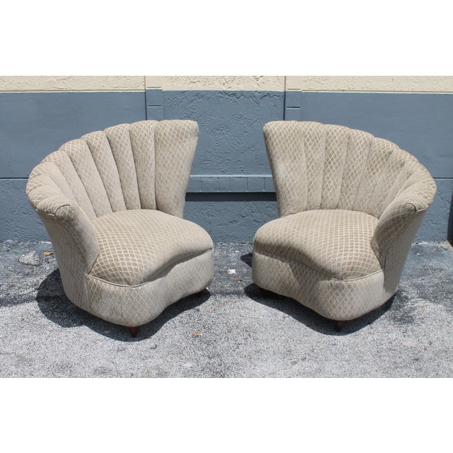 1940s Vintage Luxe Art Deco/ Hollywood Regency Fan Back Club Chairs A