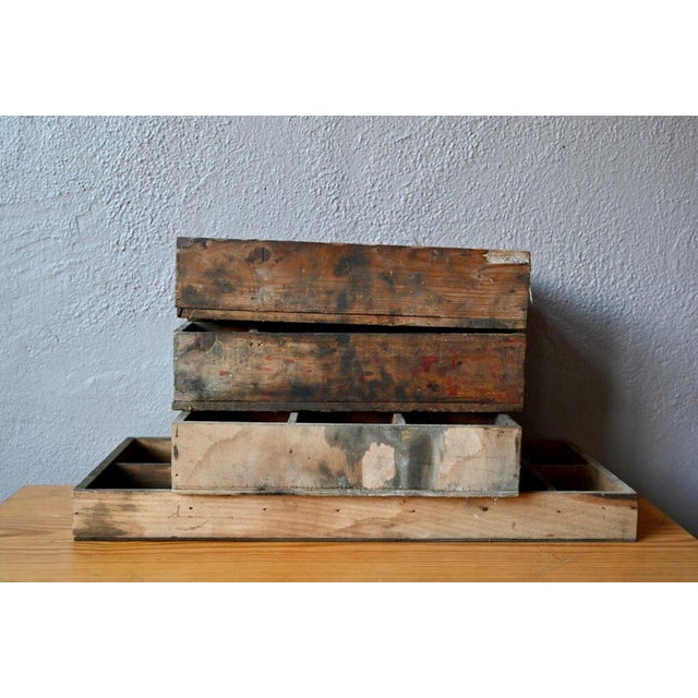 Large Industrial Wooden Compartmented Workshop Boxes, Set of 4 For Sale - Image 10 of 11