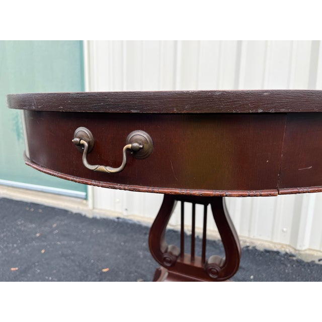 Early 20th Century Antique Mersman Mahogany Single Drawer Lyre Side Table For Sale - Image 9 of 12