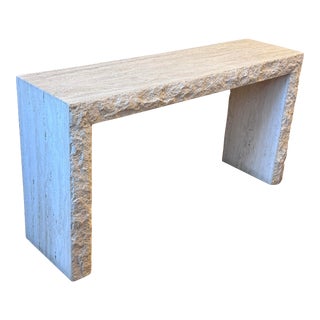Italian Travertine Live Edge Console Table For Sale