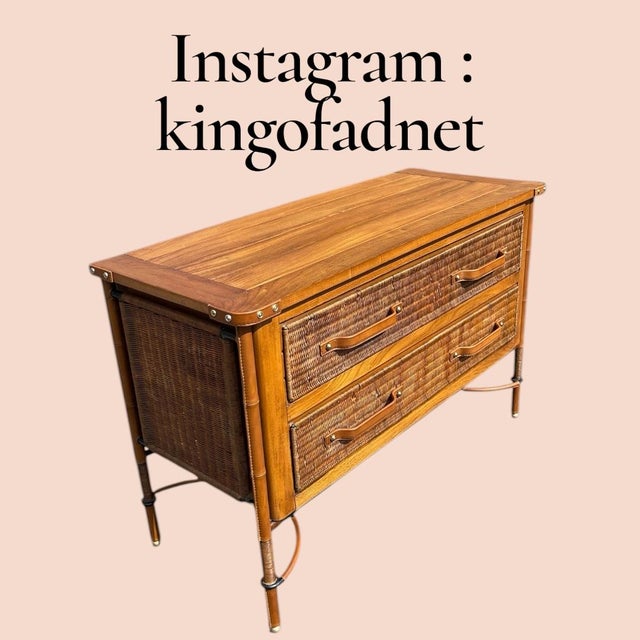 Stitched Leather and Rattan Chest of Drawers by Jacques Adnet, 1955 For Sale - Image 4 of 18