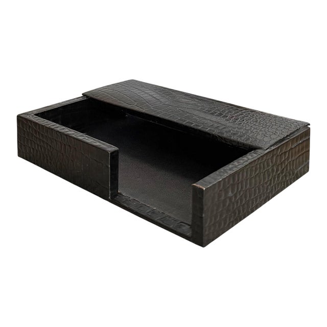 Italian Vintage Italian Crocodile Style Embossed Leather Desk Set for Saks Fifth Avenue- 3 Pieces For Sale - Image 3 of 5