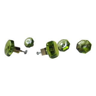 Vintage Swedish Green Glass Knobs, 1960s, Set of 6 For Sale