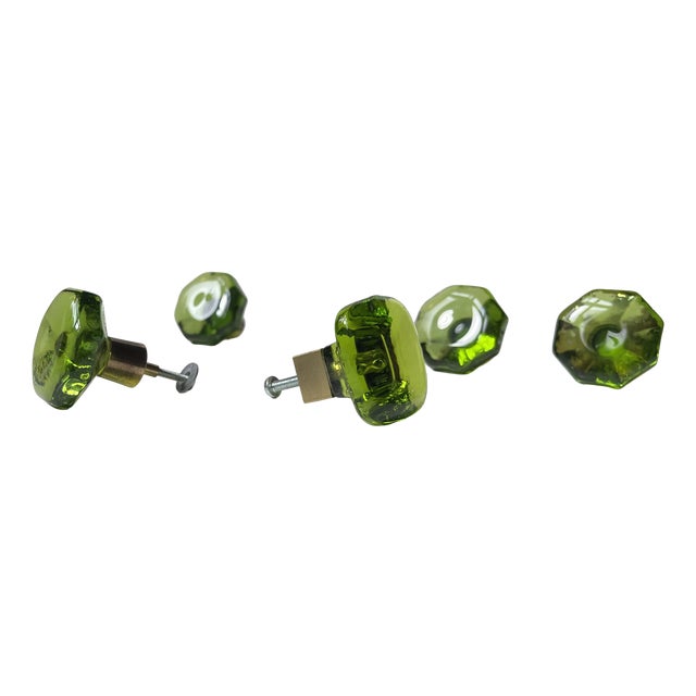 Vintage Swedish Green Glass Knobs, 1960s, Set of 6 For Sale