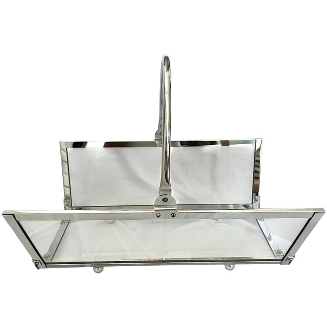 Mid-Century Modern Danny Alessandro Chrome & Glass Fireplace Log Holder / Magazine Rack, Italy, 1970s For Sale - Image 3 of 13