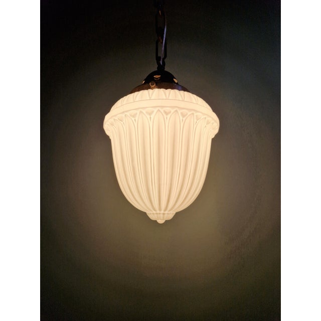 Art Deco Pendant Light in Molded & Pressed White Opaline Glass, 1930s For Sale - Image 10 of 13