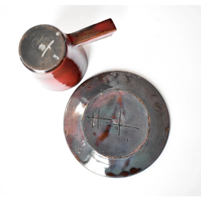 Mid-Century Swedish Handmade Red Ceramic Glogg 12 Cups & 12 Saucers For Sale - Image 12 of 13
