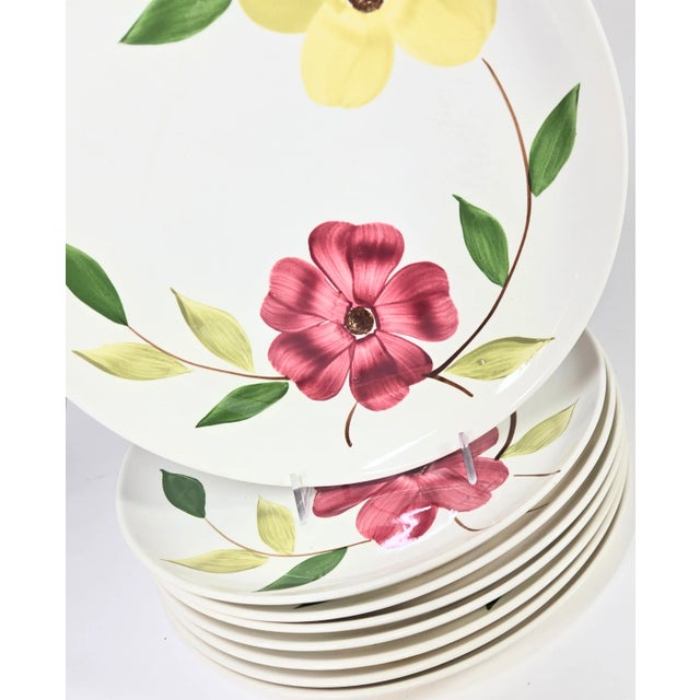 Mid-Century Pink and Yellow Dogwood Plates- Set of Eight For Sale - Image 11 of 15
