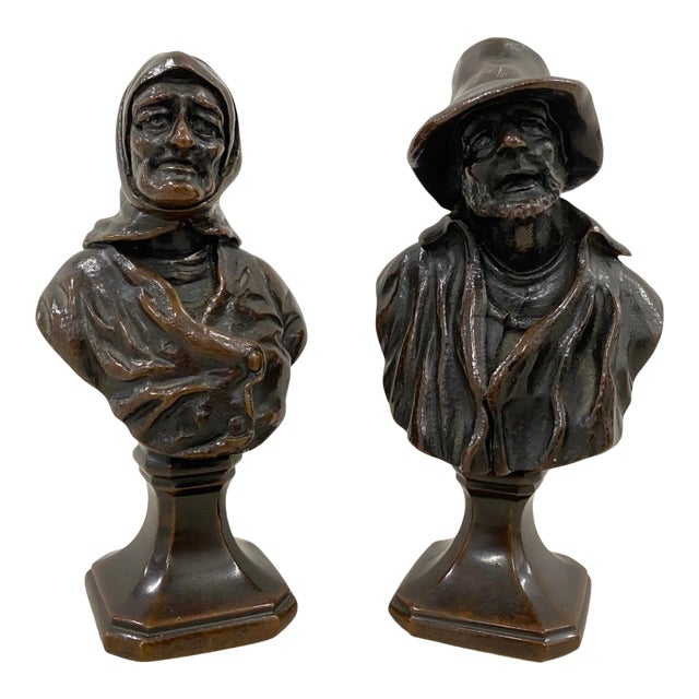 19th Century Old Man & Woman Bronze Sculptures For Sale