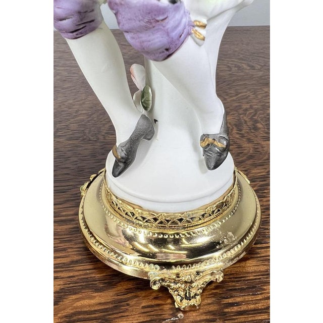 Vintage French Style Porcelain Figurines on Brass Stands, Set of 2 For Sale - Image 5 of 10
