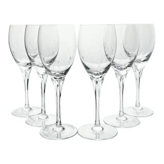 1980s Gorham “Jolie” Set of 6 Crystal Etched Water Glasses For Sale