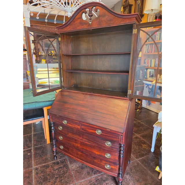 Antique 1920s Spanish Colonial Spanish Revival Mahogany Secretary Desk For Sale - Image 13 of 15