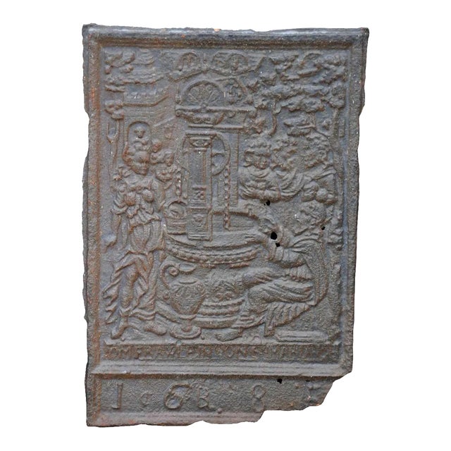 Swedish Baroque Cast Iron Jamb / Five-Plate Stove Plate Panel / Fireback For Sale