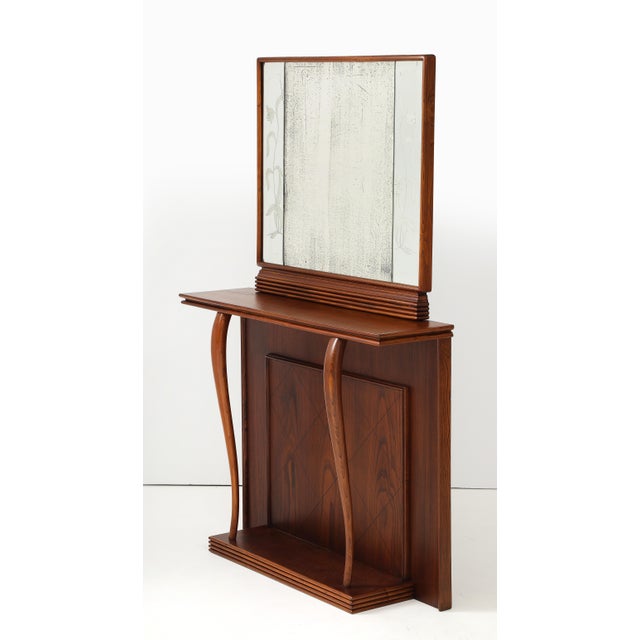 Wood 1940's Art-Deco Style Italian Hallway Console And Mirror Ico Parisi Style For Sale - Image 7 of 12