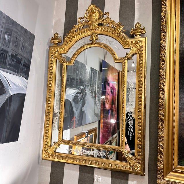 Napoleon III Carved and Gilded Wood Wall Mirror, France, 1880s For Sale - Image 4 of 18