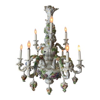 Late 19th Century Italian CapoDiMonte Rococo Porcelain Chandelier For Sale
