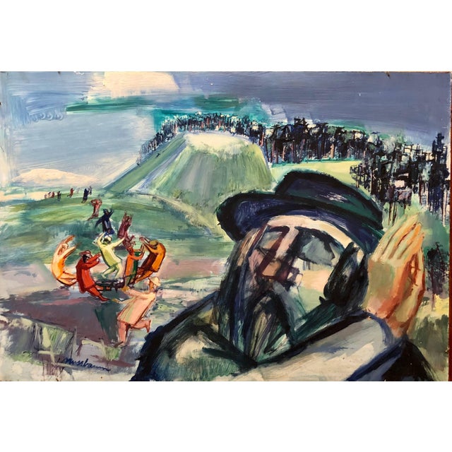 Ervin B. Nussbaum, Modernist American Judaica Painting Gaon and his Disciples For Sale