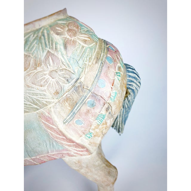 Large Vintage Balinese Carved Wood Horse Sculpture – 21″ Pastel Saddle Decor For Sale - Image 9 of 12