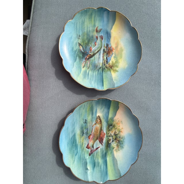 Beautiful set of 2 game fish themed Limoges plates