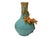 1990s Turquoise Teal Bulbous Round Body Orange Dimensional Lily Flower Art Vase For Sale - Image 5 of 15