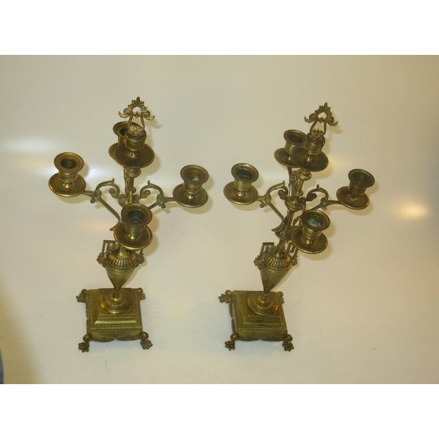 Antique Bronze Candelabras Neoclassical French Urn Grand Tour, Greek Kye 5-Light Candlesticks For Sale - Image 18 of 18