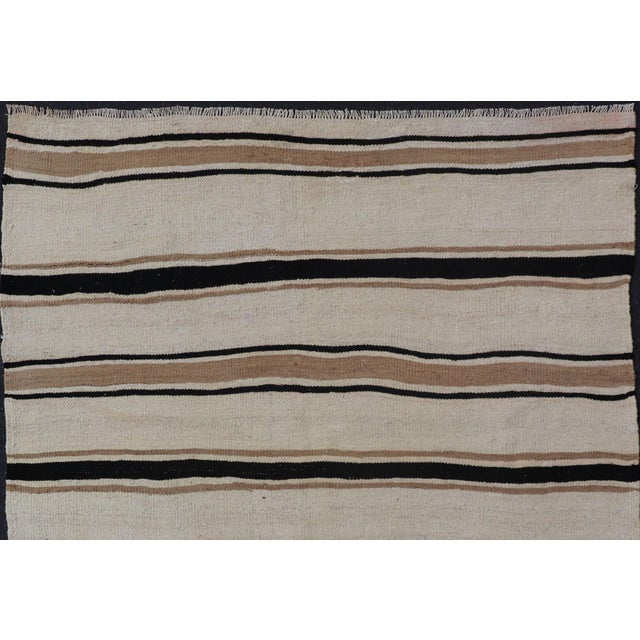 Ivory Turkish Vintage Kilim Rug With Ivory Field and Warm Brown Stripes For Sale - Image 8 of 12