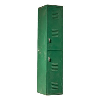 Vintage Two-Tier Steel Locker in Green For Sale